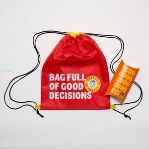 Four Square Lucky Dip red drawstring bag