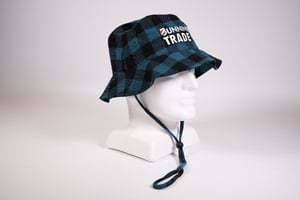 A Bunnings Trade flannel bucket hat made by Novelli