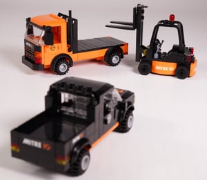 3 NovaBrix Mitre 10 branded building brick vehicles