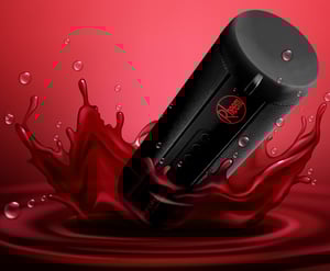 Rheem Bluetooth speaker falling into a red liquid