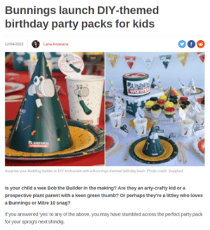 Article about the Bunnings birthday party pack